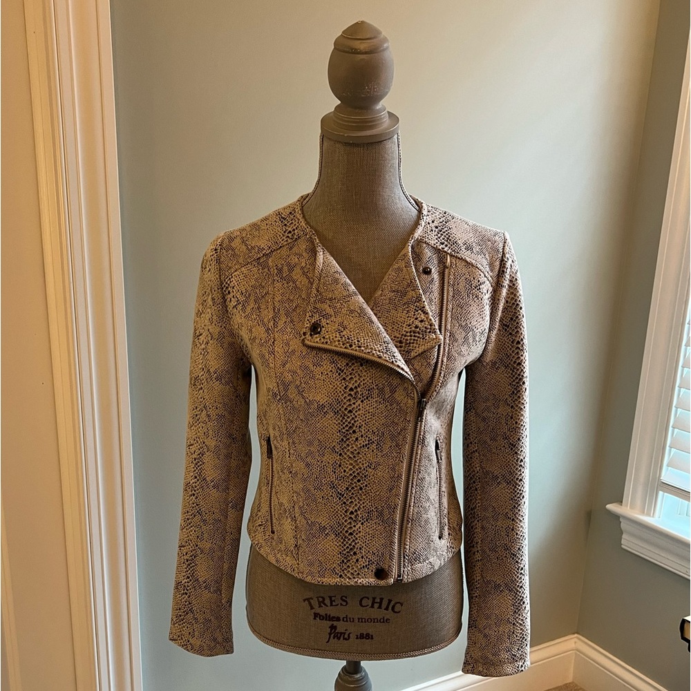 Snake print faux suede jacket with zipper pockets